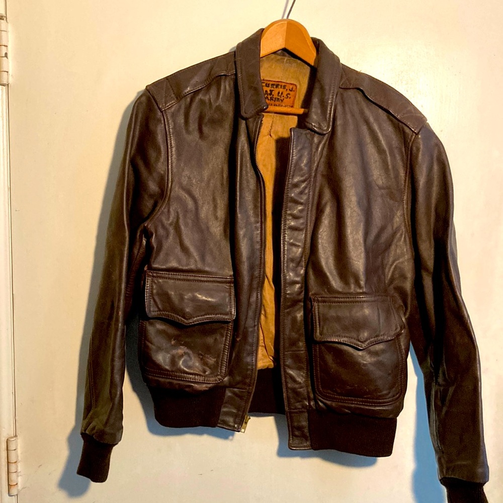 Vintage Brown Leather Flight Bomber Flight Jacket